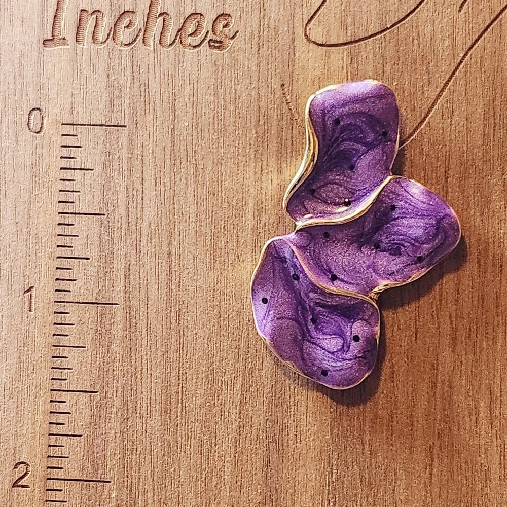 Purple Enamel Abstract Petal‎ Statement Stud Earrings Gold Tone Butterfly Wings